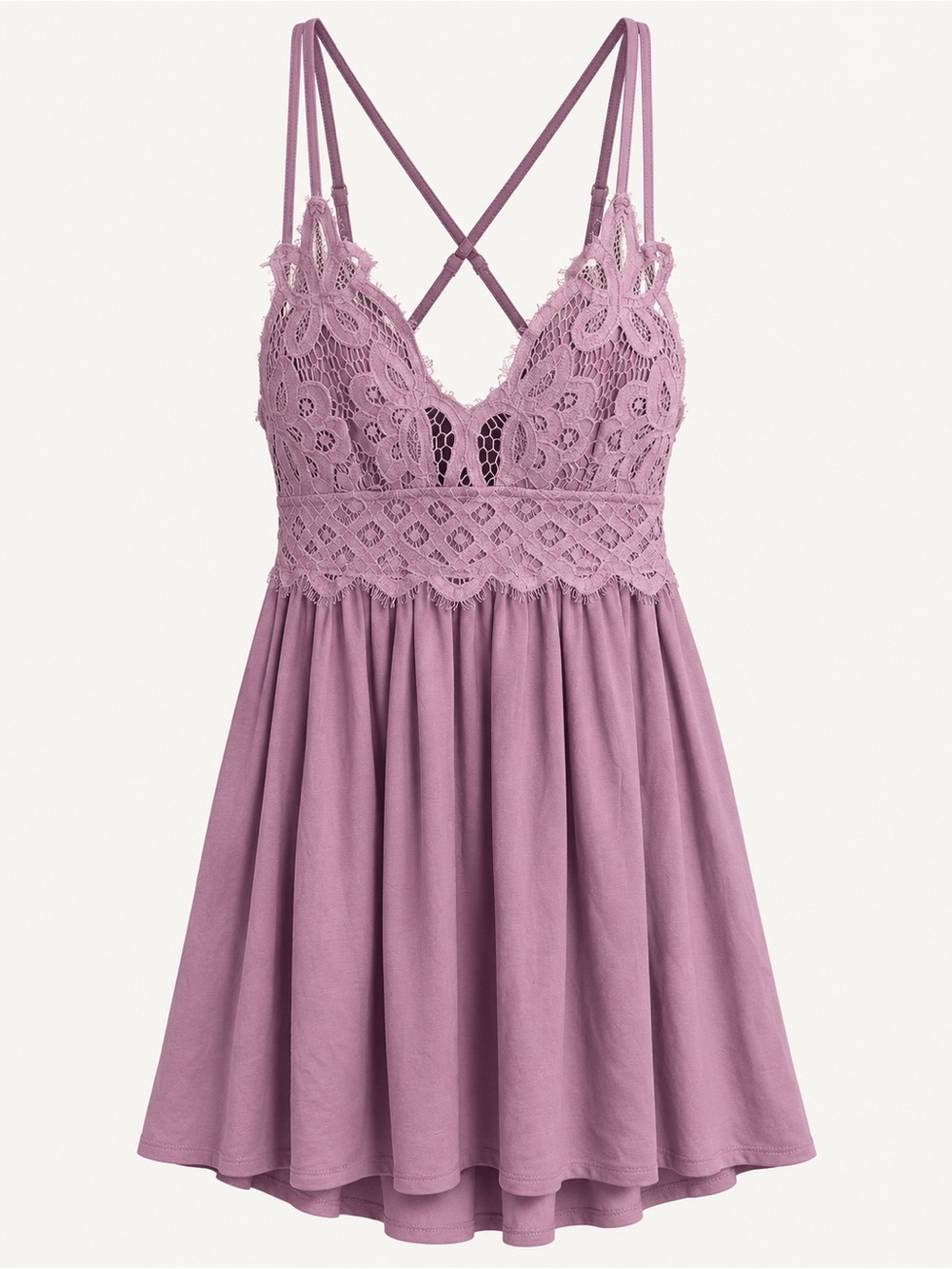 Lace Bodice Lavender Sleep Chemise with Crossback Straps